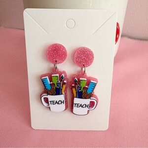 Pink Glitter Teacher Earrings NWT